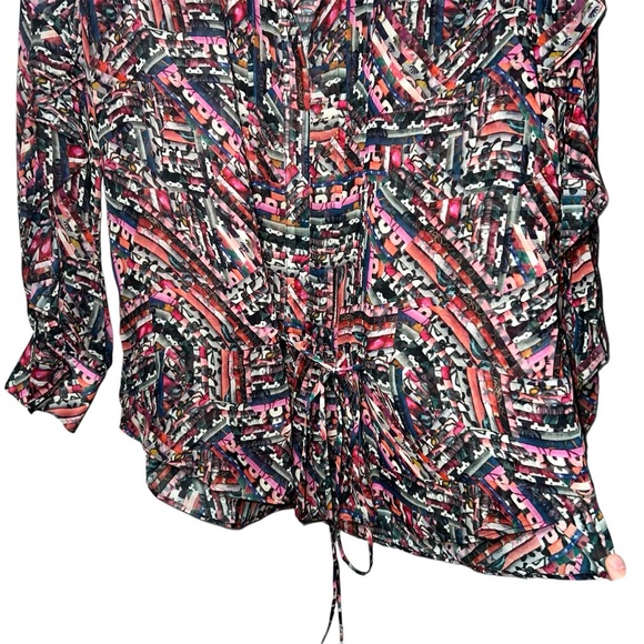 Megan Park 100% Silk‎ Long Sleeve Abstract Print Women's Blouse - Picture 4 of 6